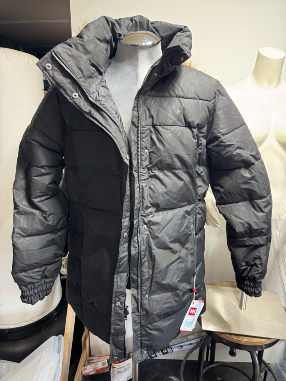Helly Hansen Black Quilted Puffer Coat with High Collar